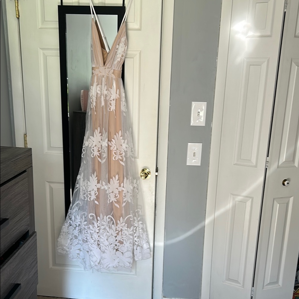 Red Dress Boutique Floral Lace Maxi Dress - White and Cream